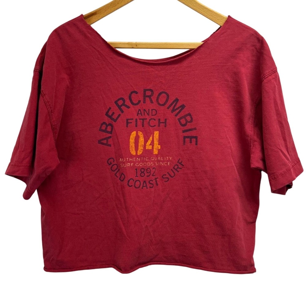 Abercrombie Fitch VTG Red Cropped T Shirt Graphic Print Dbl sided 43" chest‎ 90s